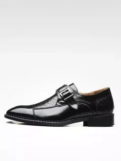 Mens Dress Shoes Slip On Leather Monk Strap Pointed Toe Oxford Formal Business Shoes