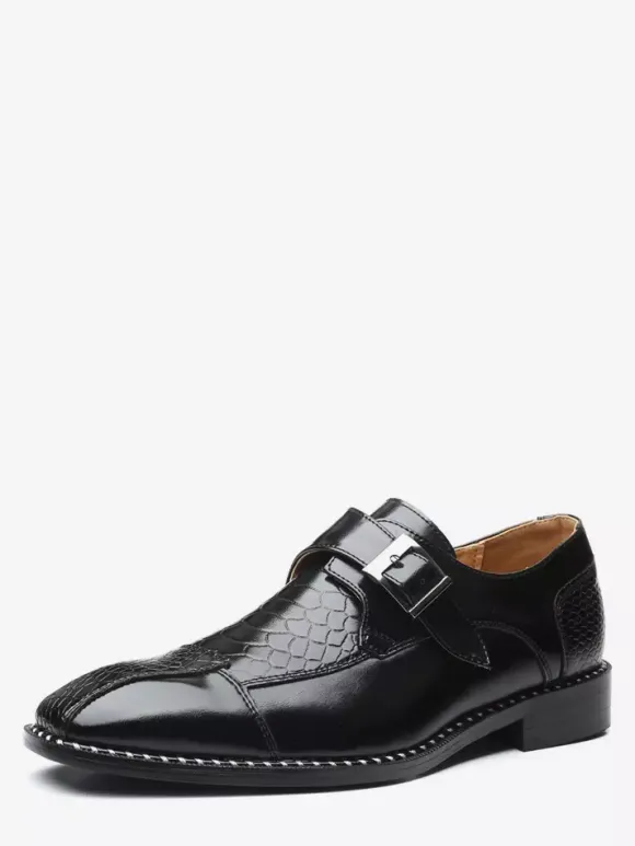 Mens Dress Shoes Slip On Leather Monk Strap Pointed Toe Oxford Formal Business Shoes