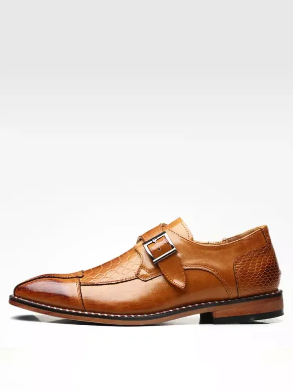 Mens Dress Shoes Slip On Leather Monk Strap Pointed Toe Oxford Formal Business Shoes