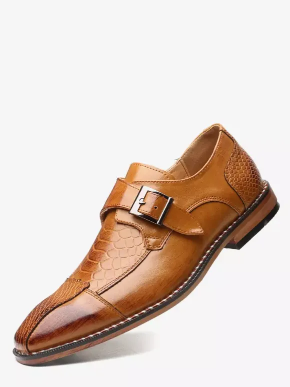 Mens Dress Shoes Slip On Leather Monk Strap Pointed Toe Oxford Formal Business Shoes