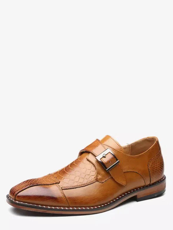 Mens Dress Shoes Slip On Leather Monk Strap Pointed Toe Oxford Formal Business Shoes