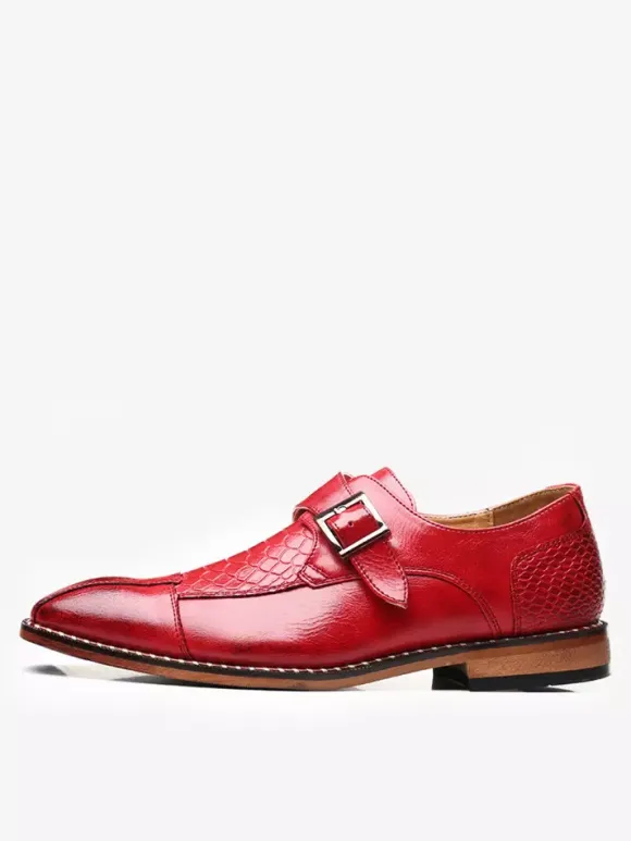 Mens Dress Shoes Slip On Leather Monk Strap Pointed Toe Oxford Formal Business Shoes