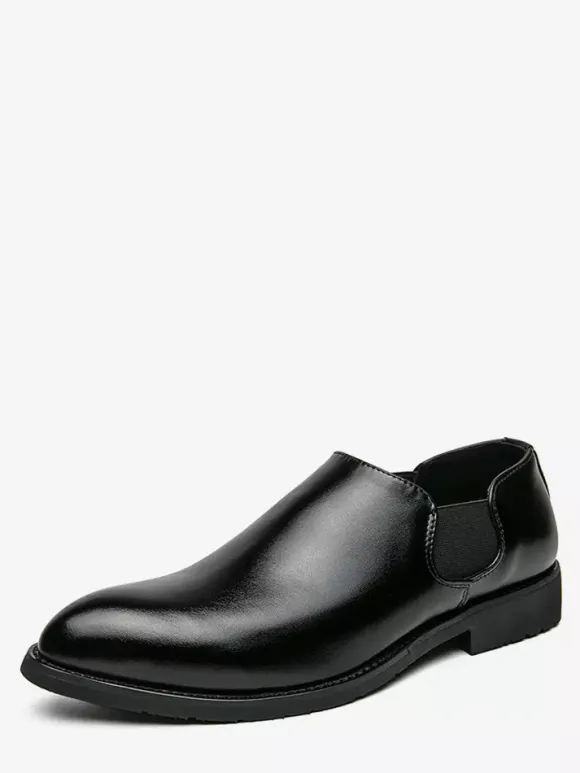 Mens Dress Shoes Slip On Pointed Toe PU Leather Slip Resistant Rubber Sole Chelsea Low Top Block Heel Casual Shoes