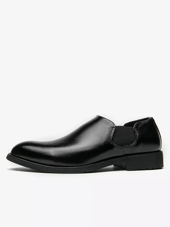 Mens Dress Shoes Slip On Pointed Toe PU Leather Slip Resistant Rubber Sole Chelsea Low Top Block Heel Casual Shoes