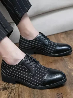 Men's Dress Shoes Stylish Round Toe PU Leather