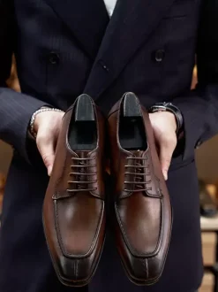 Men's Dress Shoes Stylish Square Toe Leather Formal Wedding Shoes