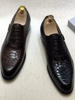 Mens Dress Shoes Trendy Snake Embossed Leather Business Office Shoes