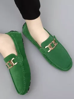 Men's Driving Shoes Round Toe Metal Detail Slip On Casual Shoes