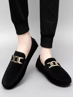 Men's Driving Shoes Round Toe Metal Detail Slip On Casual Shoes