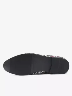Mens Embroidery Loafers Slip-on Cloth Flower Pattern Pointed Toe Vintage Block Heel Penny Shoes