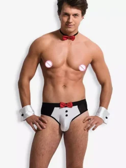Men Sexy Butler Waiter Roleplay Costume T-back Night Club Wear