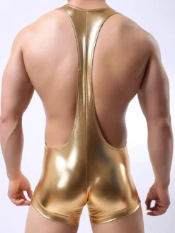 Men Sexy Costume Adult Jumpsuit Gold Sexy Night Club Wear