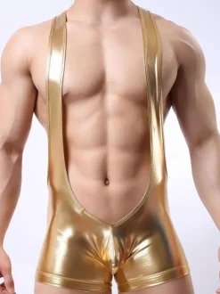 Men Sexy Costume Adult Jumpsuit Gold Sexy Night Club Wear
