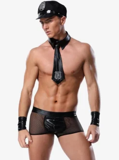 Men Sexy Costume Halloween Adult's Cravat Armwear Hat Pants Night Club Wear Lingerie