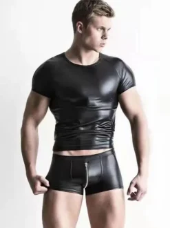 Men Sexy Costume Halloween Adult's Pants Top PU Leather Night Club Wear