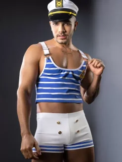 Men Sexy Costume Halloween Hat Pants Top Navy Uniform Sailor Night Club Wear