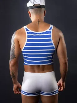 Men Sexy Costume Halloween Hat Pants Top Navy Uniform Sailor Night Club Wear
