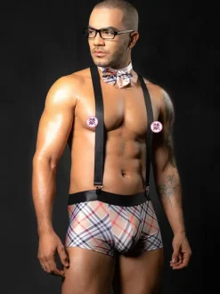 Men Sexy Costume Halloween Pants Cravat Glasses Shoulder Strap Night Club Wear