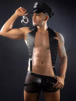 Men Sexy Costume PU Leather Night Club Wear