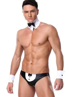 Men Sexy Costume Waiter Two Tone Halloween Black Night Club Wear
