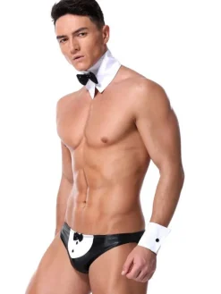 Men Sexy Costume Waiter Two Tone Halloween Black Night Club Wear
