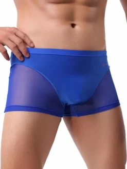 Men Sexy Lingerie Semi Sheer Patchwork Nylon Boy Shorts