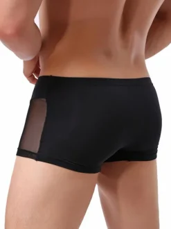 Men Sexy Lingerie Semi Sheer Patchwork Nylon Boy Shorts