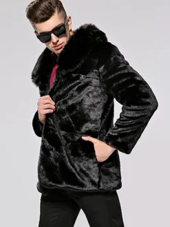 Men's Faux Fur Bomber Jackets Winter Outerwear