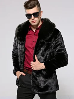 Men's Faux Fur Bomber Jackets Winter Outerwear