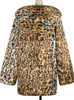 Men's Faux Fur Coats Oversized Hooded Leopard Print Waist Length Outwear for Winter