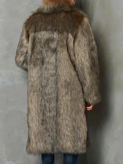 Mens Faux Fur Coats Oversized Turndown Collar Winter Overcoats