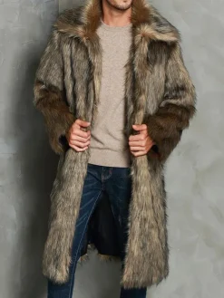 Mens Faux Fur Coats Oversized Turndown Collar Winter Overcoats