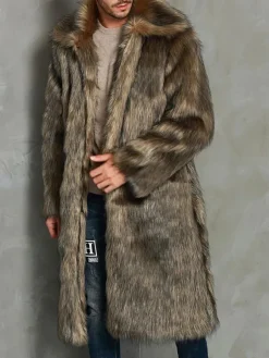 Mens Faux Fur Coats Oversized Turndown Collar Winter Overcoats
