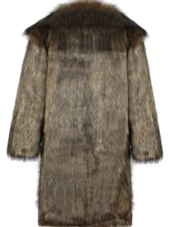 Mens Faux Fur Coats Oversized Turndown Collar Winter Overcoats