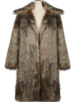 Mens Faux Fur Coats Oversized Turndown Collar Winter Overcoats