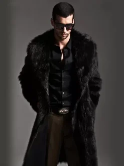 Men's Faux Fur Longline Coat Long-Sleeved Jacket Plus Sizes Cardigan Winter Coat