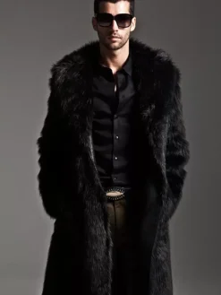 Men's Faux Fur Longline Coat Long-Sleeved Jacket Plus Sizes Cardigan Winter Coat