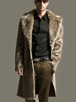 Men's Faux Fur Longline Coat Long-Sleeved Jacket Plus Sizes Cardigan Winter Coat