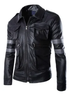 Men's Faux Leather Jackets Stand-Up Collar Windbreaker Motorcycle Biker Outwear Jacket