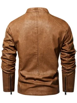 Men's Faux Leather Jackets Zipper Solid Color Moto Jackets