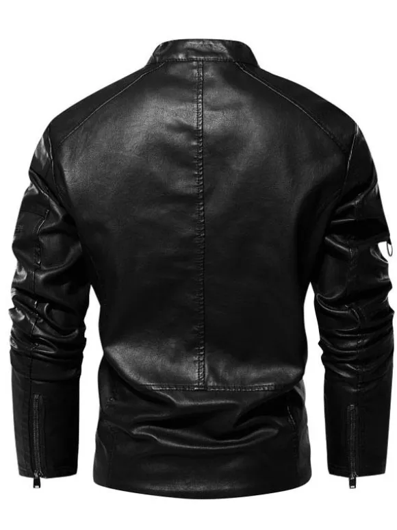 Men's Faux Leather Jackets Zipper Solid Color Moto Jackets