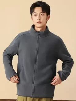 Men's Fleece Jacket Long Sleeve Outdoor Jacket with Pockets and Zip Closure