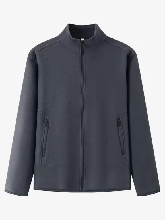 Men's Fleece Jacket Long Sleeve Solid Color Outdoor Jacket With Pockets
