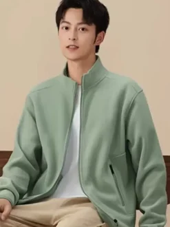 Men's Fleece Jacket Long Sleeve Solid Color Outdoor Jacket With Pockets