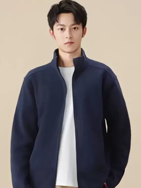 Men's Fleece Jacket Long Sleeve Solid Color Outdoor Jacket With Pockets