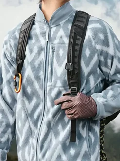 Men's Fleece Jacket Long Sleeve Stand Collar Printed Winter Warm Coat