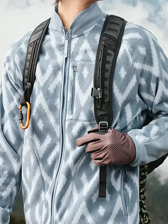 Men's Fleece Jacket Long Sleeve Stand Collar Printed Winter Warm Coat