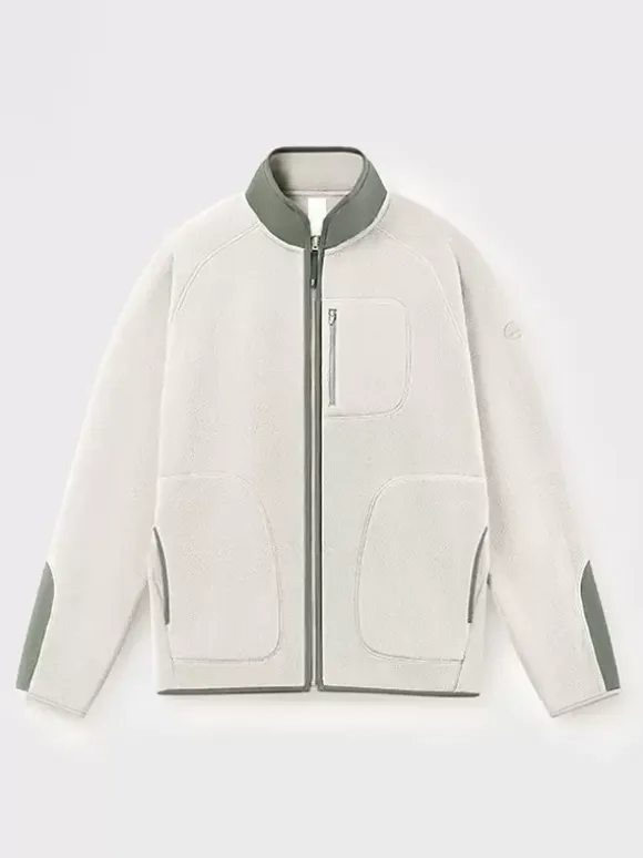 Men's Fleece Jacket Long Sleeve Stand Collar Printed Winter Warm Coat
