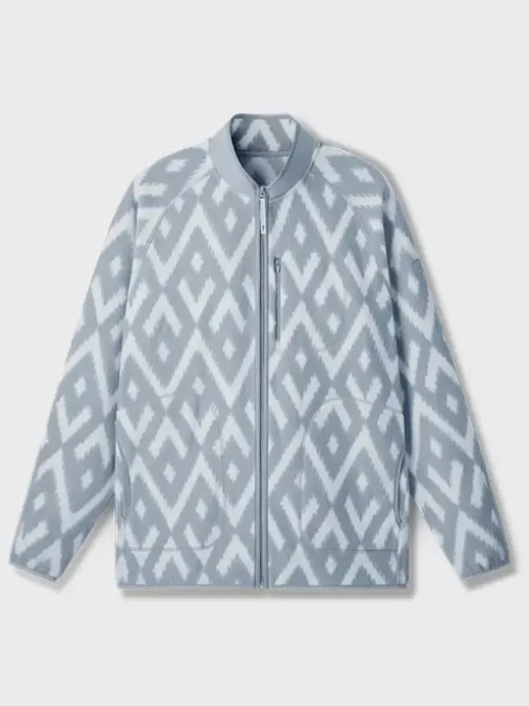 Men's Fleece Jacket Long Sleeve Stand Collar Printed Winter Warm Coat