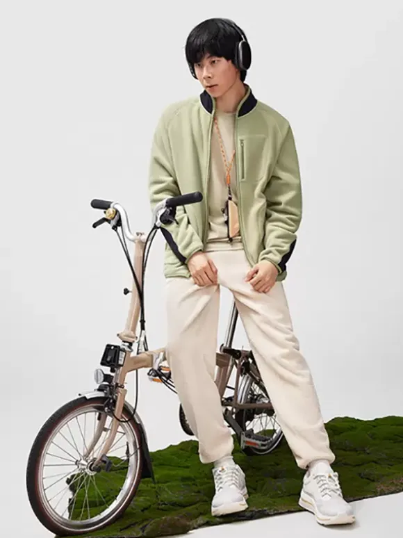 Men's Fleece Jacket Long Sleeve Stand Collar Printed Winter Warm Coat